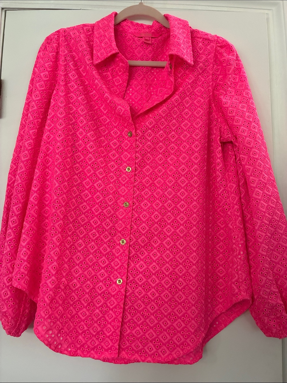 Lilly Pulitzer Hot Pink Eyelet Button-Down Shirt